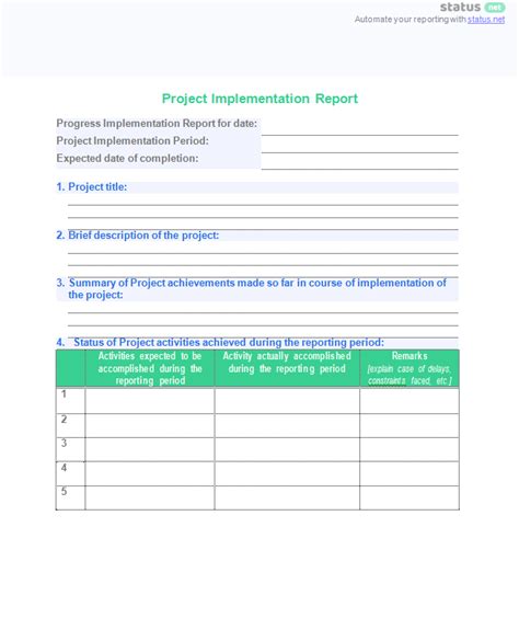 implementation report template